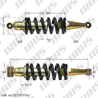 Амортизатор задний (L-310mm,D-10mm,d-10mm) TTR250Rb