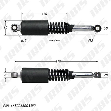 Амортизатор задний (L-315mm,D-12mm,d-12mm) GS150s, GS200s